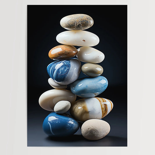 Blaue Zen Steine No 1 - Abstrakte Kunst - Perfekt gestapelte Steine- Poster
