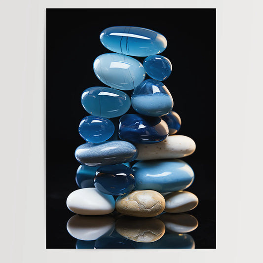 Blaue Zen Steine No 3 - Abstrakte Kunst - Perfekt gestapelte Steine- Poster