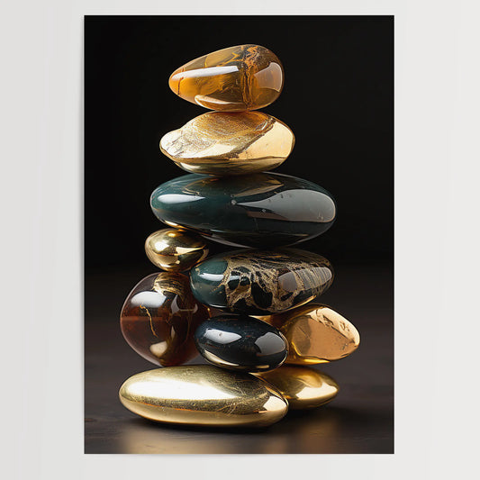 Gold Zen Steine No 1 - Abstrakte Kunst - Perfekt gestapelte Steine- Poster