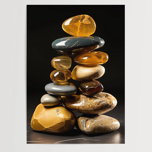 Gold Zen Steine No 2 - Abstrakte Kunst - Perfekt gestapelte Steine- Poster