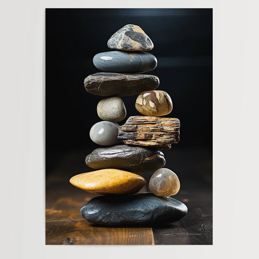 Graue Zen Steine No 3 - Abstrakte Kunst - Perfekt gestapelte Steine- Poster
