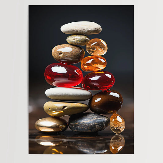 Rote Zen Steine No 2 - Abstrakte Kunst - Perfekt gestapelte Steine- Poster