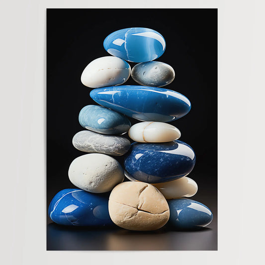Blaue Zen Steine No 2 - Abstrakte Kunst - Perfekt gestapelte Steine- Poster