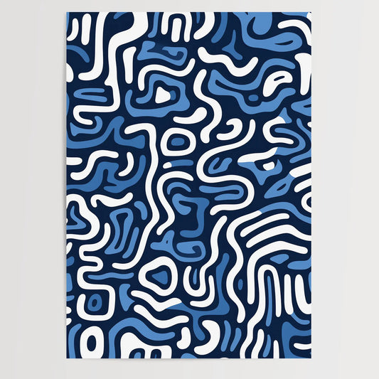 Dark Blue Doodle Wall Art - One Line Art - Wallart - Poster