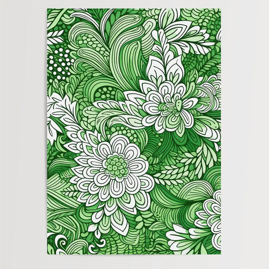 Doodle Pattern No 2 - Green - Sketch - Poster