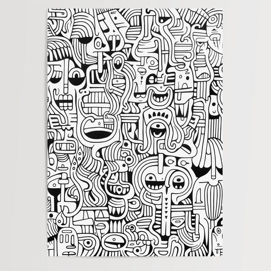 Doodle Pattern No 6  - Black White - Sketch - Poster