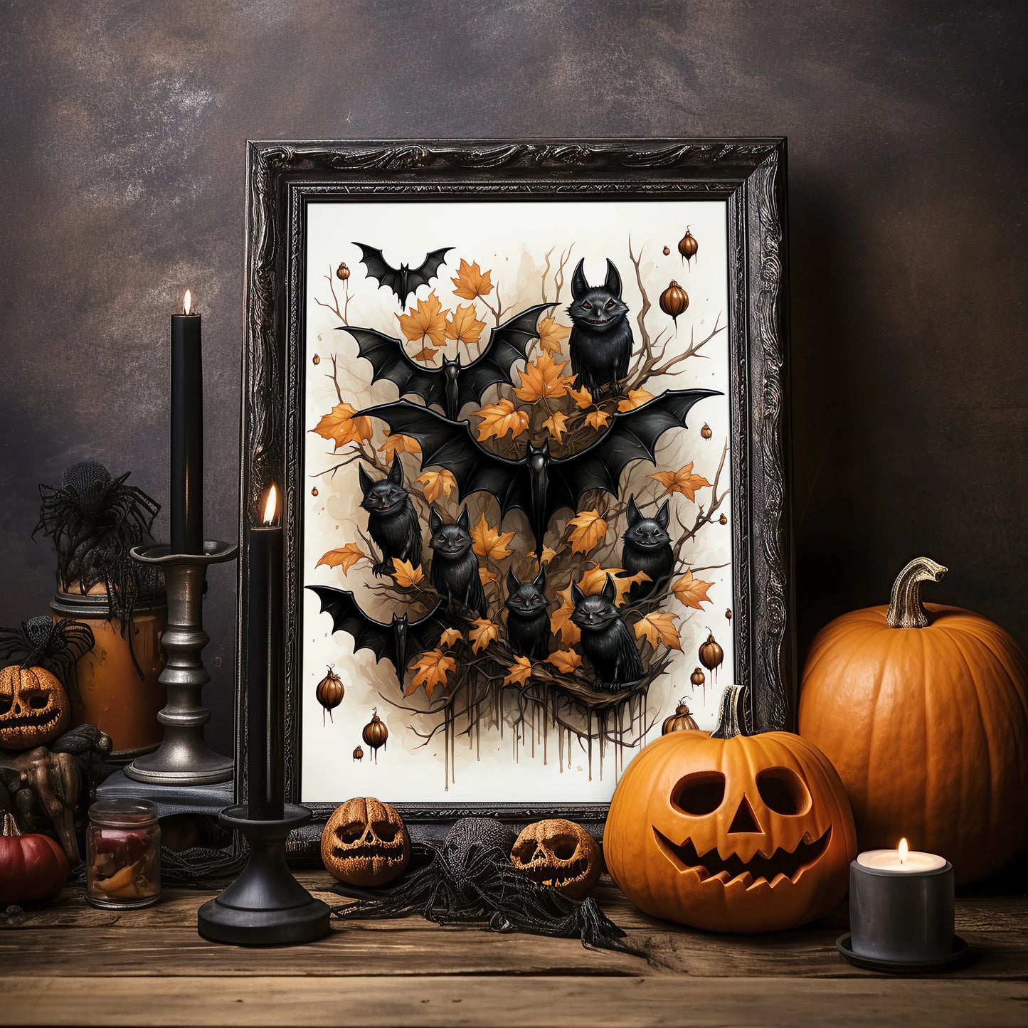Bats No 1 - Halloween - Watercolor - Poster