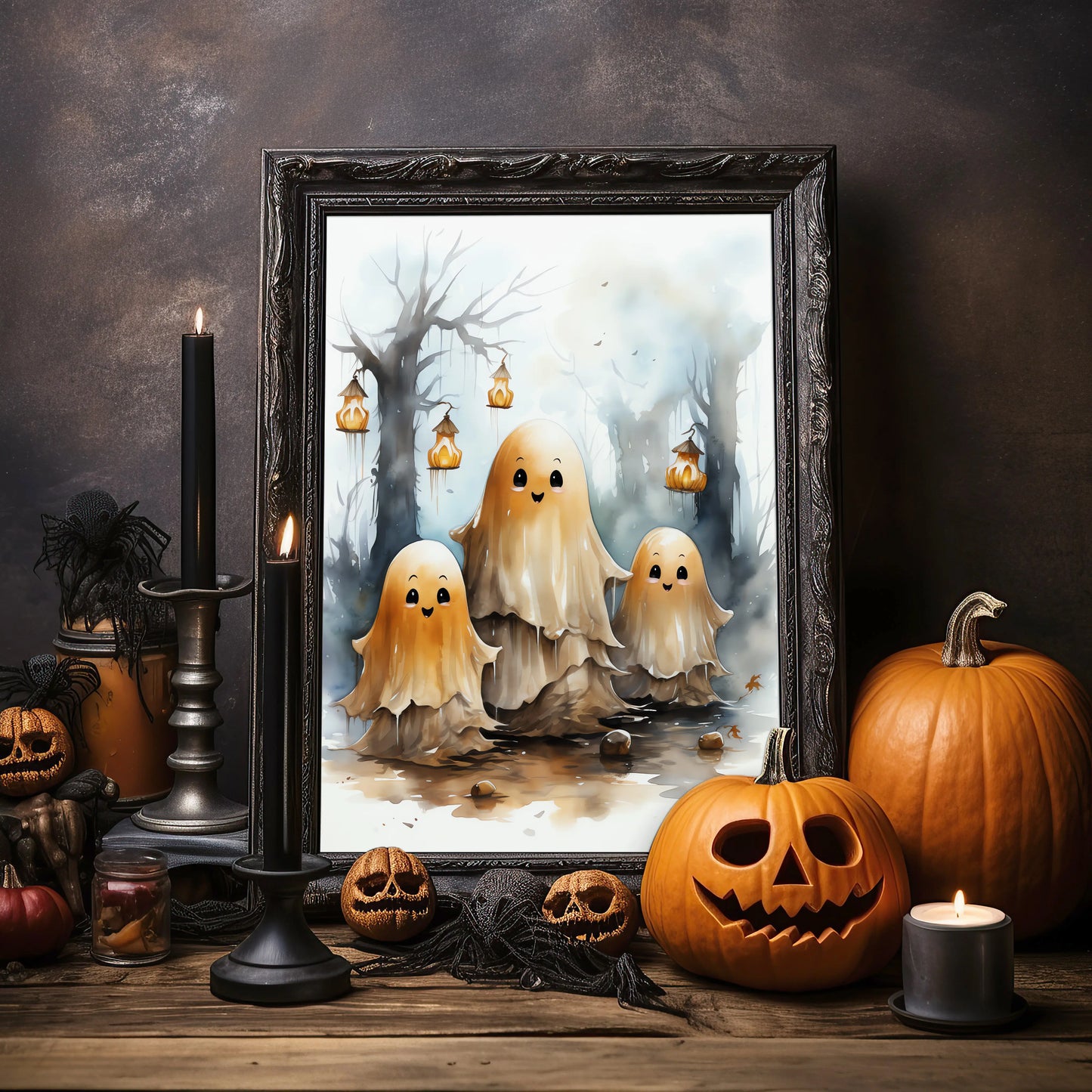 Geister No 3 - Halloween - Wasserfarbe - Poster