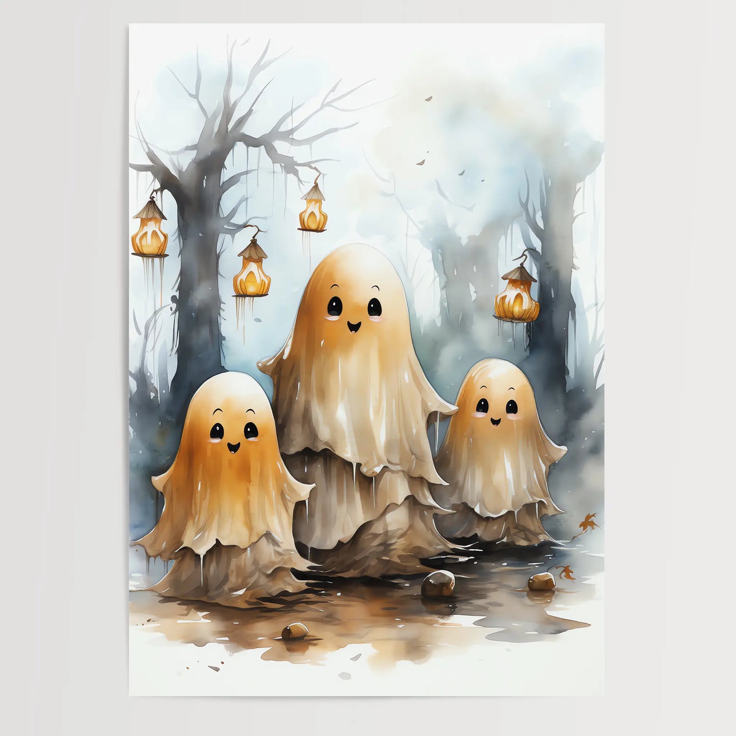 Ghosts No 3 - Halloween - Watercolor - Poster