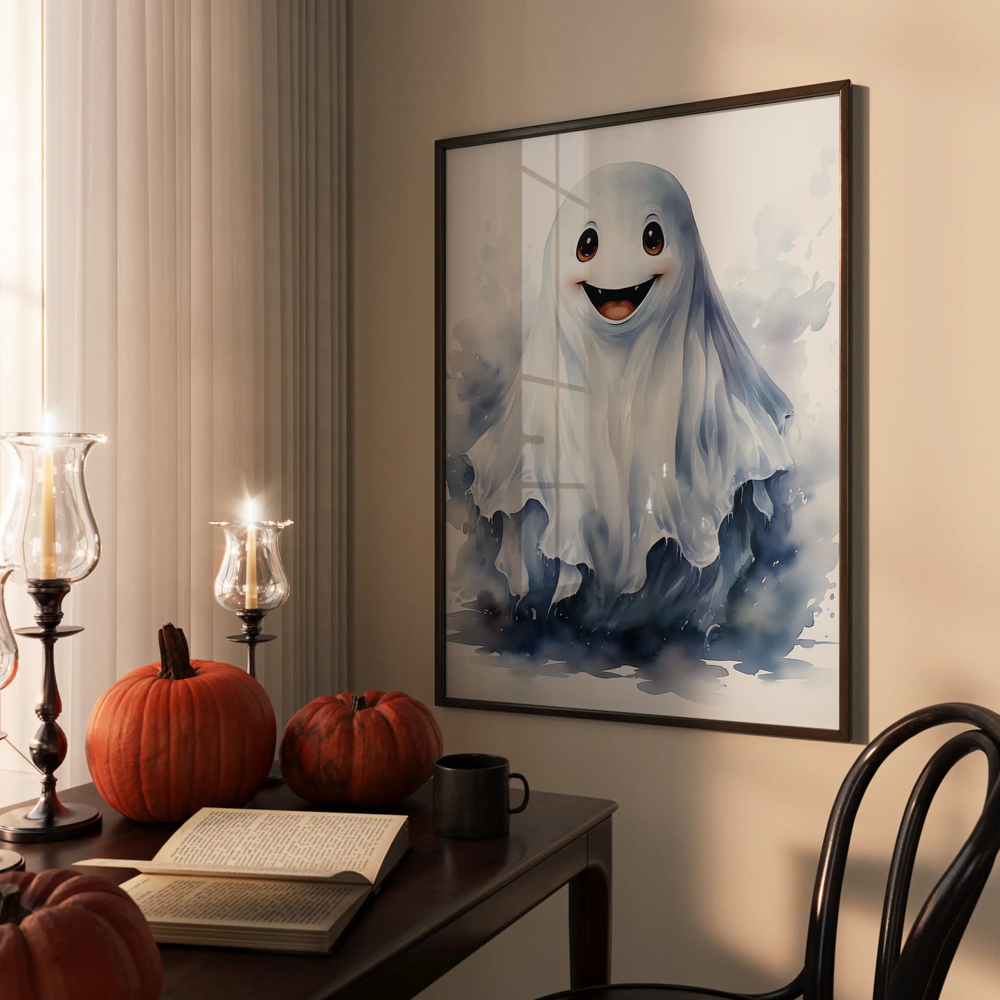 Grinning Ghost No 4 - Halloween - Watercolor - Poster