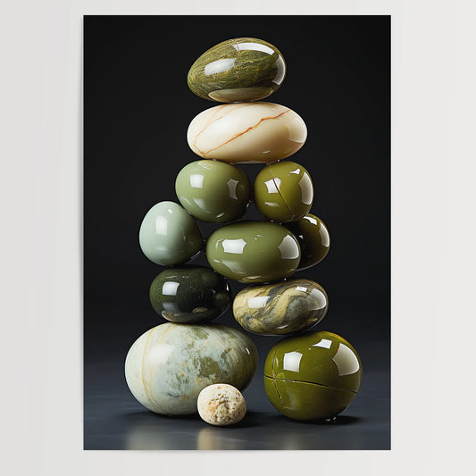 Green Zen Stones No 1 - Abstract Art - Perfectly Stacked Stones - Poster
