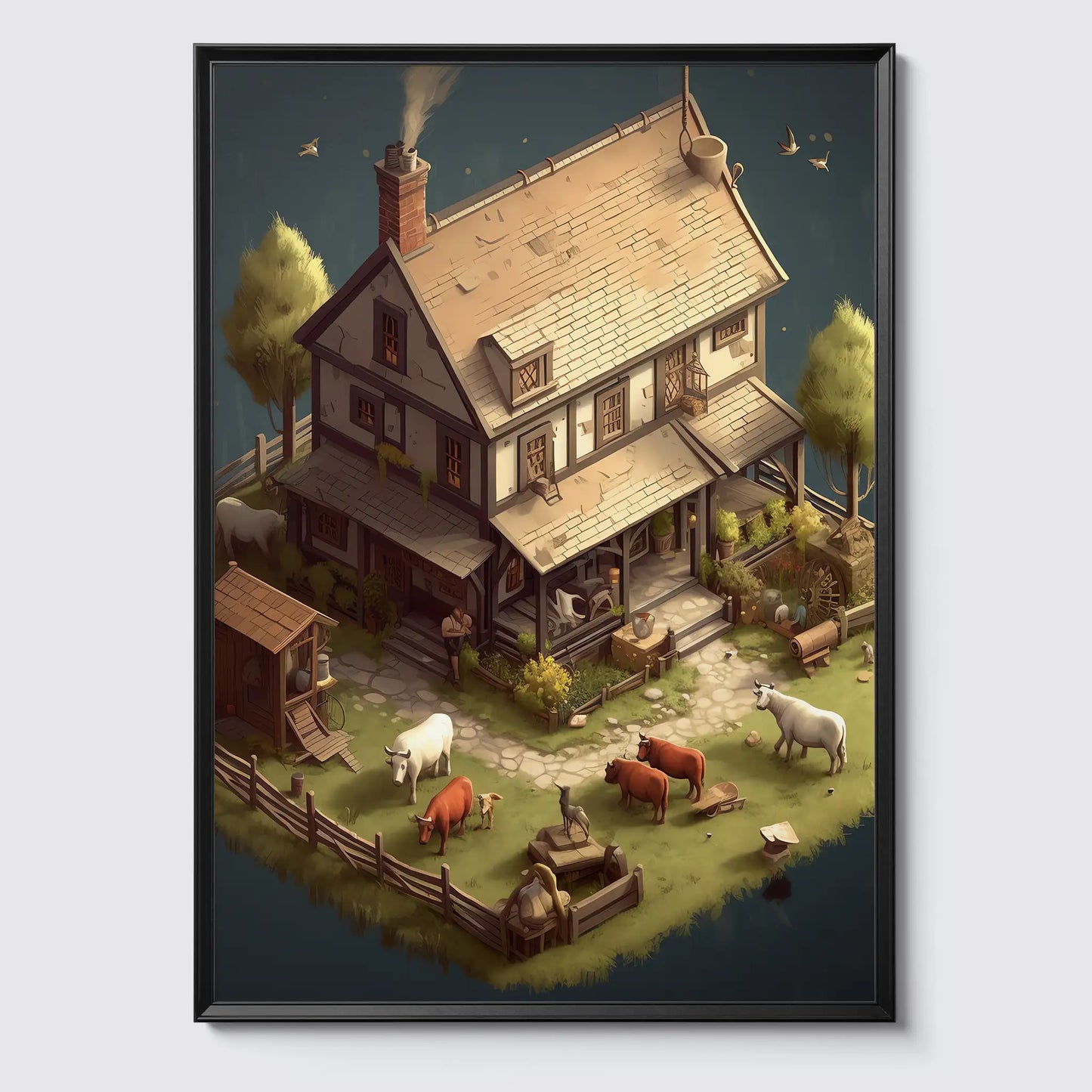 Little Homes No 2 Farmhouse - Isometric - Digital Art- Poster