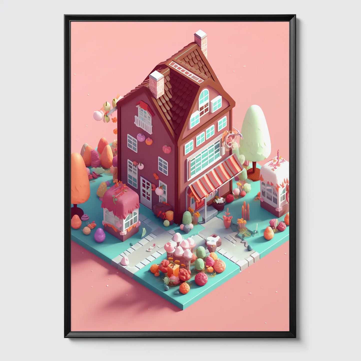 Little Homes No 3 Candy - Isometric - Digital Art Poster