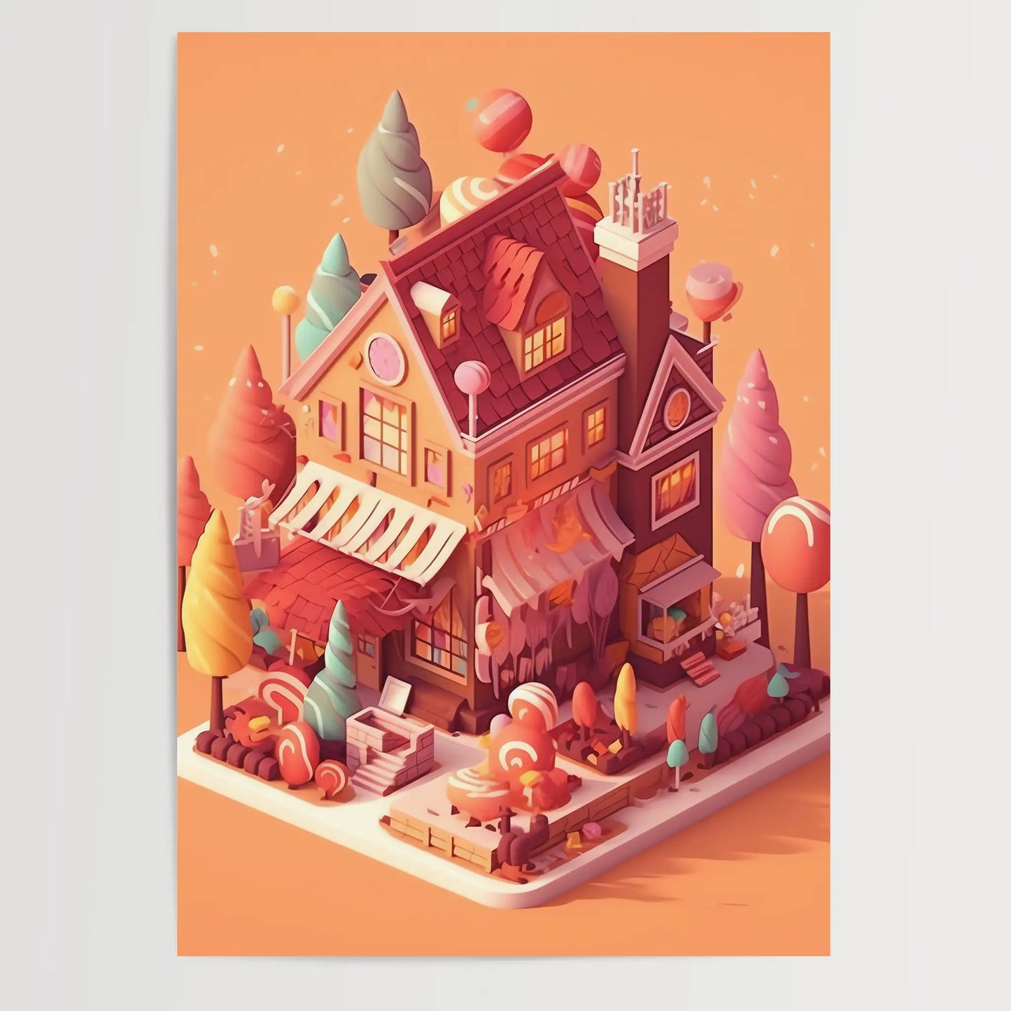 Little Homes No 5 Candy - Isometric - Digital Art Poster