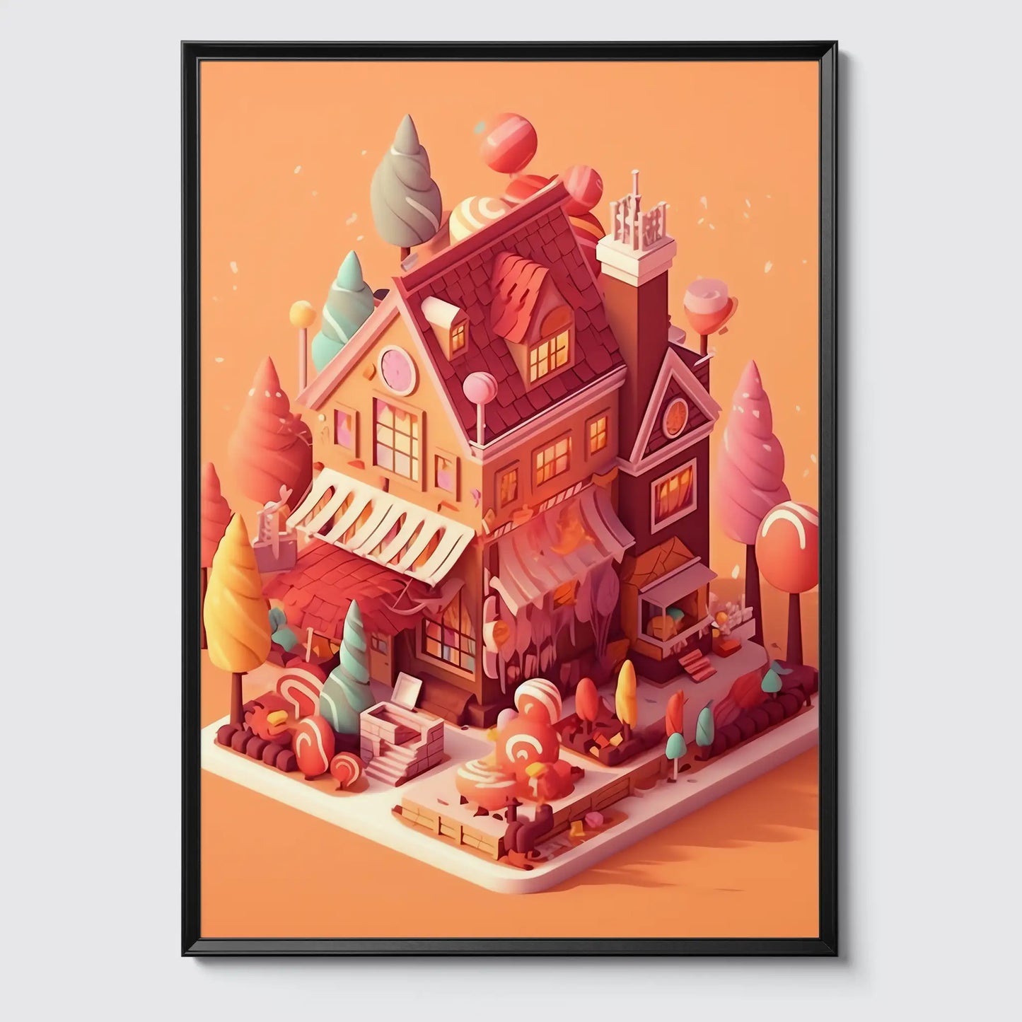 Little Homes No 5 Candy - Isometric - Digital Art Poster