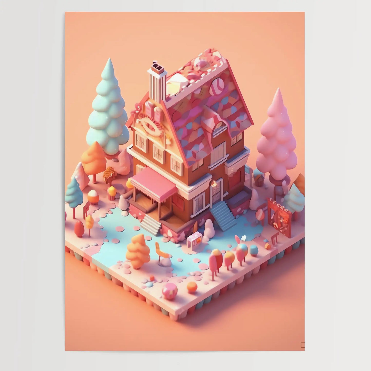 Little Homes No 7 Candy - Isometric - Digital Art Poster