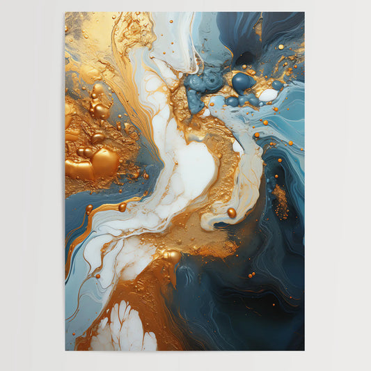 Marble Gold Blue No 2 - Abstract - Luxury Style - Poster