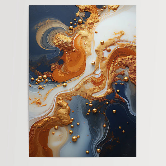 Marble Gold Blue No 3 - Abstract - Luxury Style - Poster