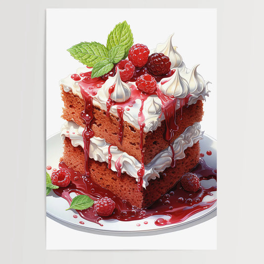 Red Velvet Cake No 3 - Kitchen - Watercolor - Poster
