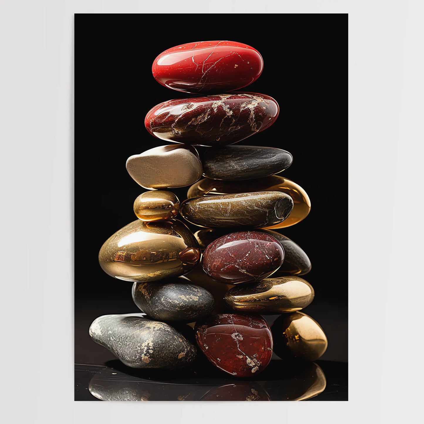 Red Zen Stones No 4 - Abstract Art - Perfectly Stacked Stones - Poster
