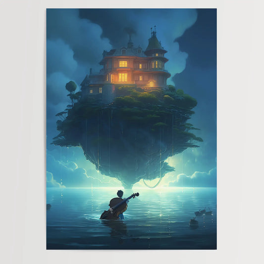 Floating Island No 12 - Drawing - Digital Art - Anime - Poster