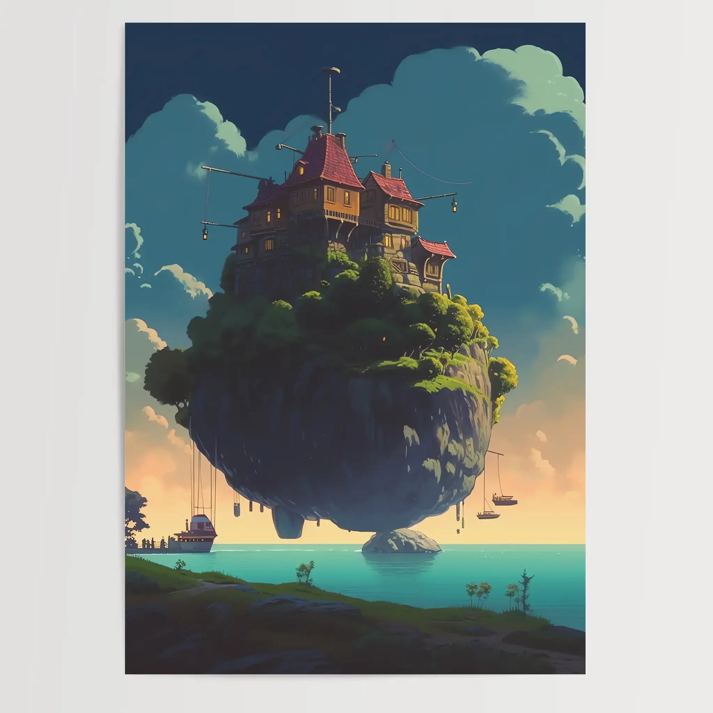 Floating Island No 5 - Drawing - Digital Art - Anime - Poster