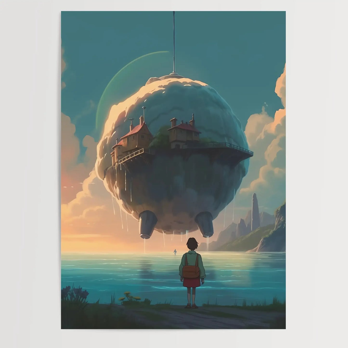 Floating Island No 9 - Drawing - Digital Art - Anime - Poster