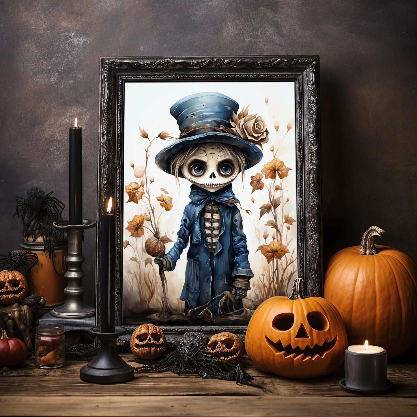 Skeletes No 7 - Halloween - Watercolor - Poster