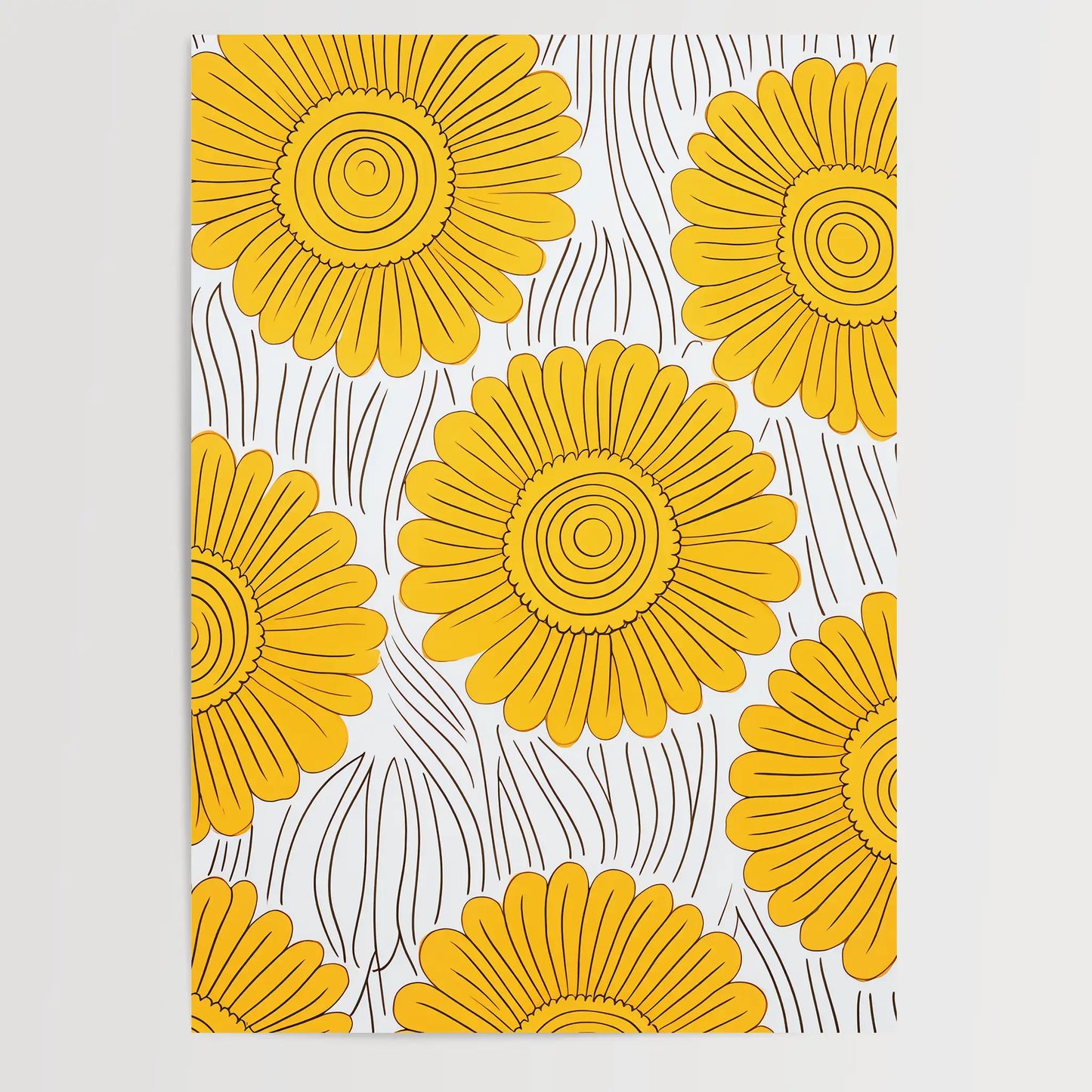 Sunflower Doodle Wandkunst - One Line Art - Wallart - Poster